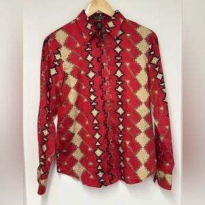 Lauren Ralph Lauren Red/Tan Southwest Shirt, Size L,excellent condition.